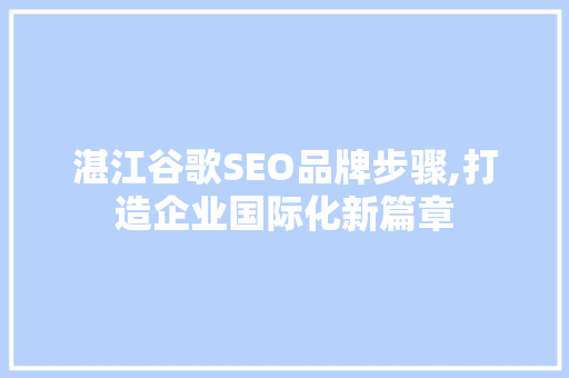 湛江谷歌SEO品牌步骤,打造企业国际化新篇章