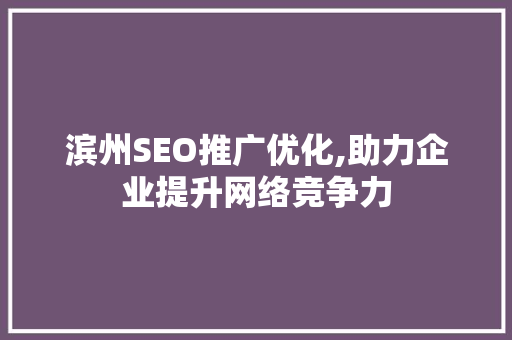 滨州SEO推广优化,助力企业提升网络竞争力