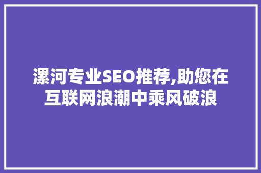 漯河专业SEO推荐,助您在互联网浪潮中乘风破浪