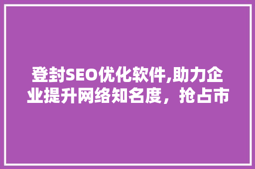 登封SEO优化软件,助力企业提升网络知名度，抢占市场先机
