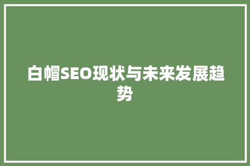 白帽SEO现状与未来发展趋势
