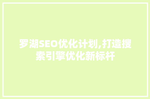 罗湖SEO优化计划,打造搜索引擎优化新标杆