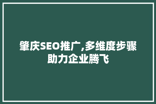 肇庆SEO推广,多维度步骤助力企业腾飞