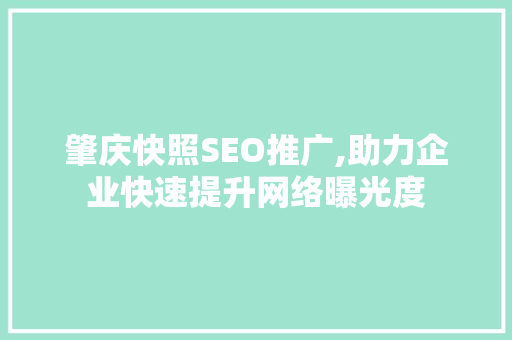 肇庆快照SEO推广,助力企业快速提升网络曝光度