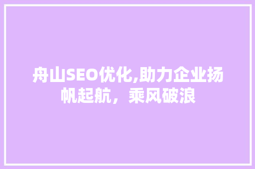 舟山SEO优化,助力企业扬帆起航，乘风破浪