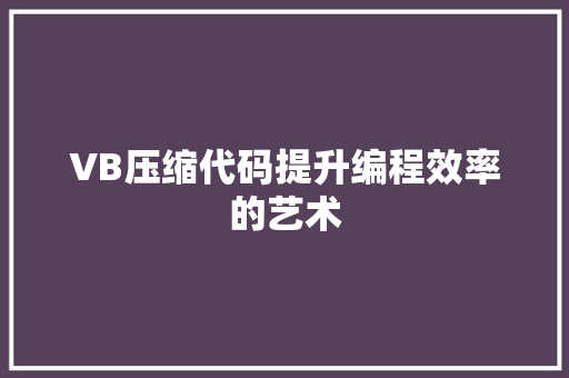VB压缩代码提升编程效率的艺术