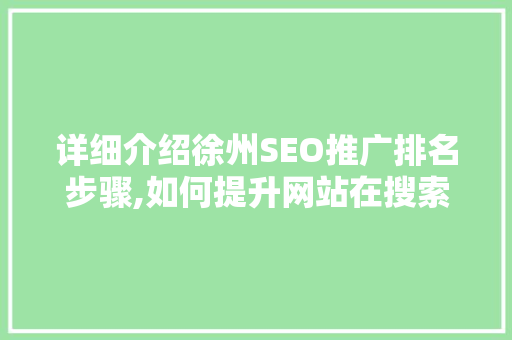 详细介绍徐州SEO推广排名步骤,如何提升网站在搜索引擎中的地位
