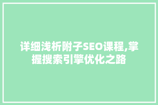 详细浅析附子SEO课程,掌握搜索引擎优化之路