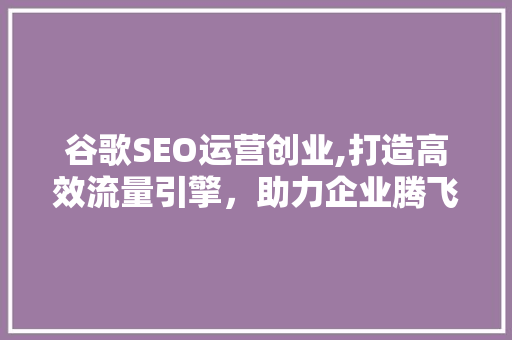 谷歌SEO运营创业,打造高效流量引擎，助力企业腾飞
