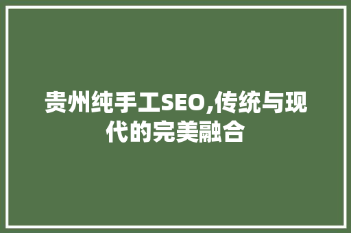 贵州纯手工SEO,传统与现代的完美融合