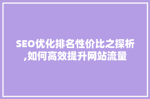 SEO优化排名性价比之探析,如何高效提升网站流量