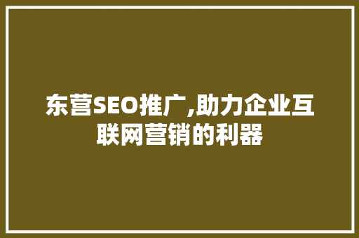 东营SEO推广,助力企业互联网营销的利器