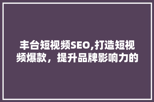丰台短视频SEO,打造短视频爆款，提升品牌影响力的方法