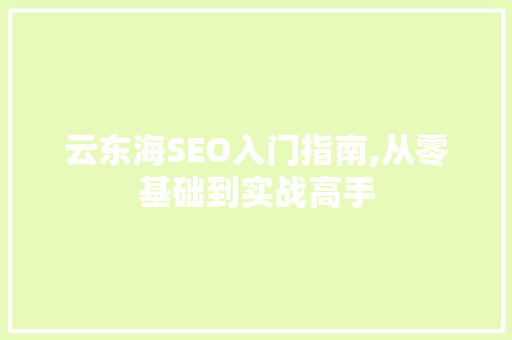云东海SEO入门指南,从零基础到实战高手