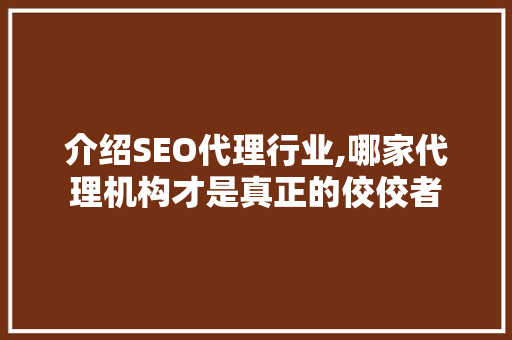 介绍SEO代理行业,哪家代理机构才是真正的佼佼者