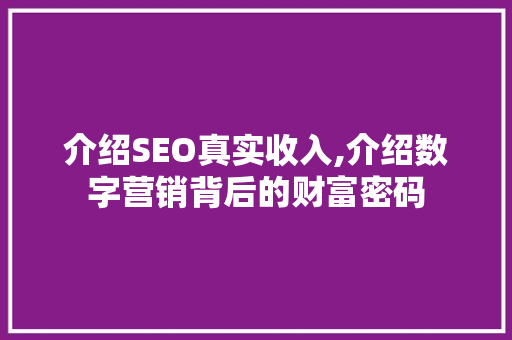 介绍SEO真实收入,介绍数字营销背后的财富密码