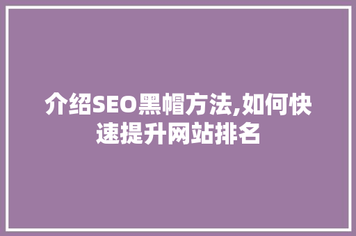 介绍SEO黑帽方法,如何快速提升网站排名