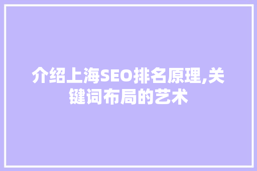 介绍上海SEO排名原理,关键词布局的艺术