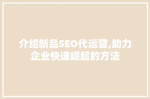 介绍新品SEO代运营,助力企业快速崛起的方法