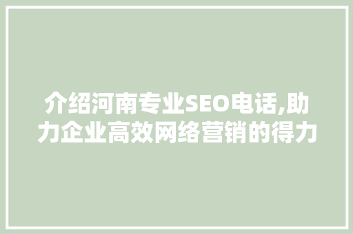 介绍河南专业SEO电话,助力企业高效网络营销的得力助手