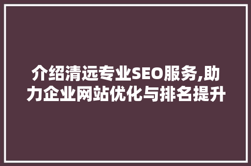 介绍清远专业SEO服务,助力企业网站优化与排名提升