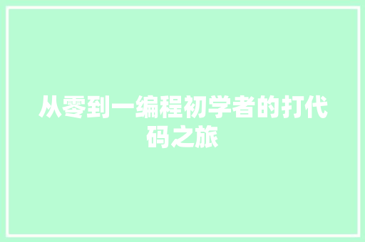 从零到一编程初学者的打代码之旅  第1张