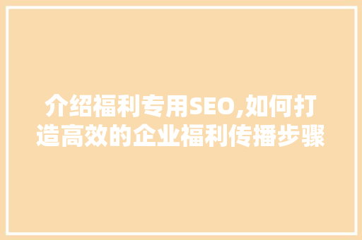 介绍福利专用SEO,如何打造高效的企业福利传播步骤