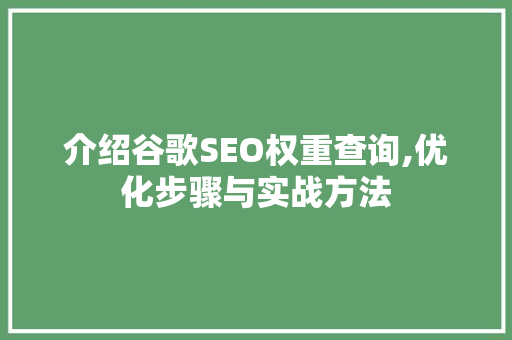 介绍谷歌SEO权重查询,优化步骤与实战方法