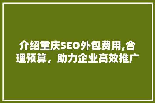 介绍重庆SEO外包费用,合理预算，助力企业高效推广