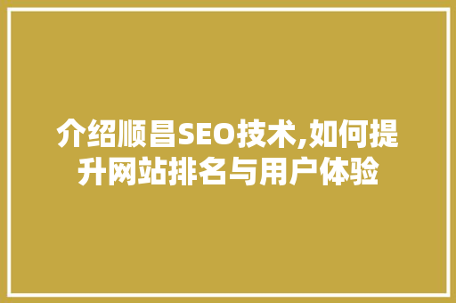 介绍顺昌SEO技术,如何提升网站排名与用户体验