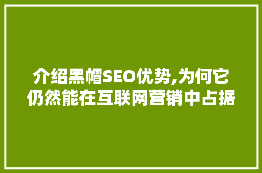 介绍黑帽SEO优势,为何它仍然能在互联网营销中占据一席之地