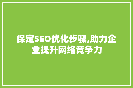 保定SEO优化步骤,助力企业提升网络竞争力