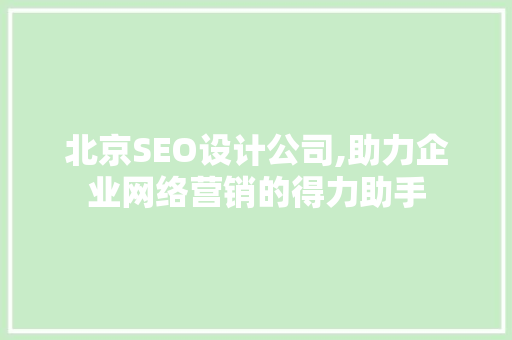 北京SEO设计公司,助力企业网络营销的得力助手