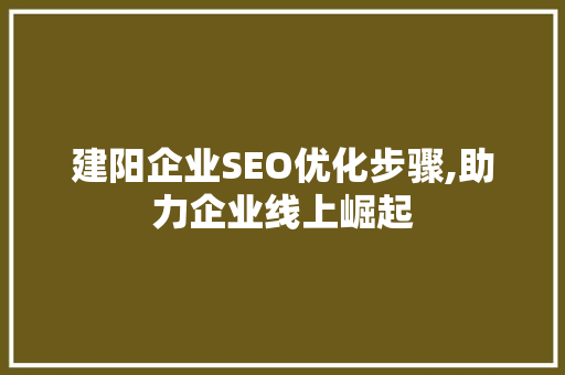 建阳企业SEO优化步骤,助力企业线上崛起