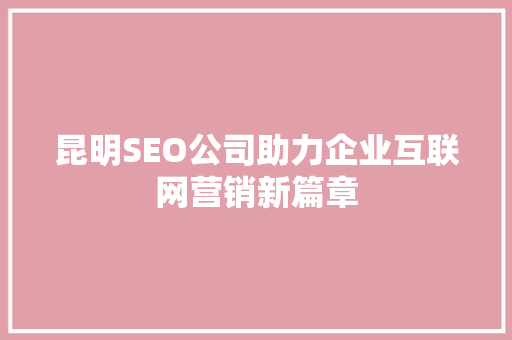 昆明SEO公司助力企业互联网营销新篇章