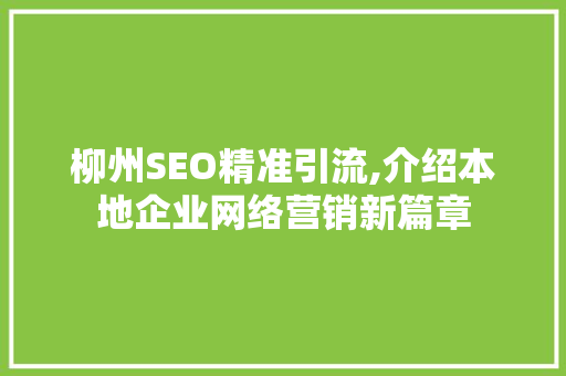 柳州SEO精准引流,介绍本地企业网络营销新篇章