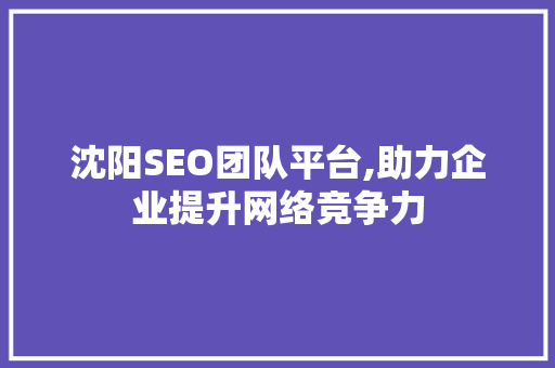 沈阳SEO团队平台,助力企业提升网络竞争力