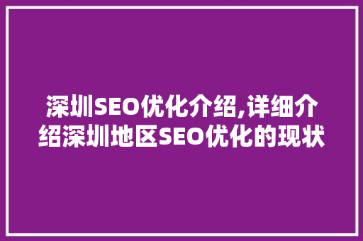 深圳SEO优化介绍,详细介绍深圳地区SEO优化的现状与趋势