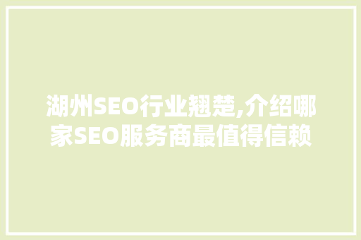 湖州SEO行业翘楚,介绍哪家SEO服务商最值得信赖