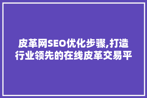 皮革网SEO优化步骤,打造行业领先的在线皮革交易平台