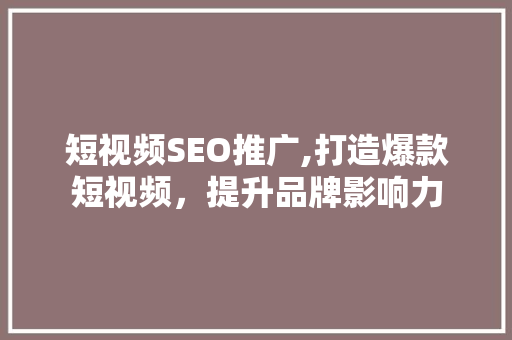 短视频SEO推广,打造爆款短视频，提升品牌影响力