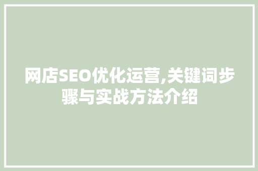网店SEO优化运营,关键词步骤与实战方法介绍