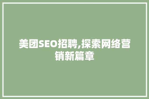 美团SEO招聘,探索网络营销新篇章