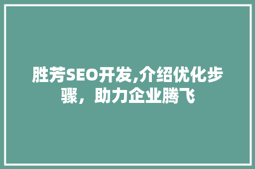 胜芳SEO开发,介绍优化步骤，助力企业腾飞