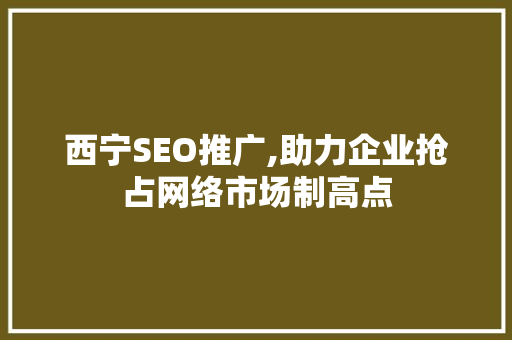 西宁SEO推广,助力企业抢占网络市场制高点