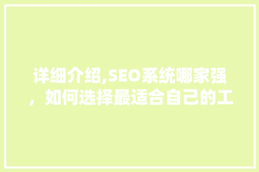 详细介绍,SEO系统哪家强，如何选择最适合自己的工具
