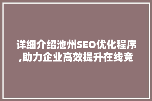 详细介绍池州SEO优化程序,助力企业高效提升在线竞争力