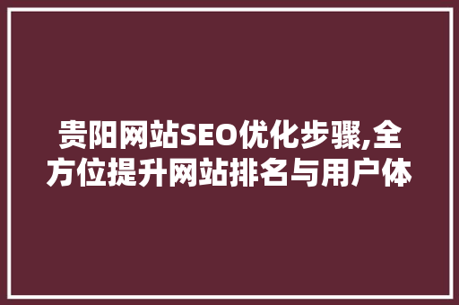 贵阳网站SEO优化步骤,全方位提升网站排名与用户体验