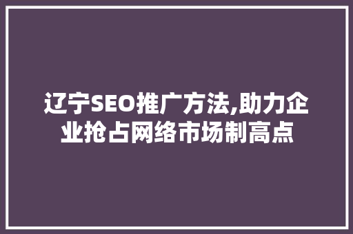 辽宁SEO推广方法,助力企业抢占网络市场制高点