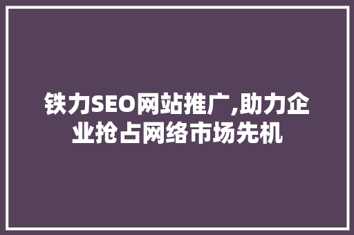 铁力SEO网站推广,助力企业抢占网络市场先机